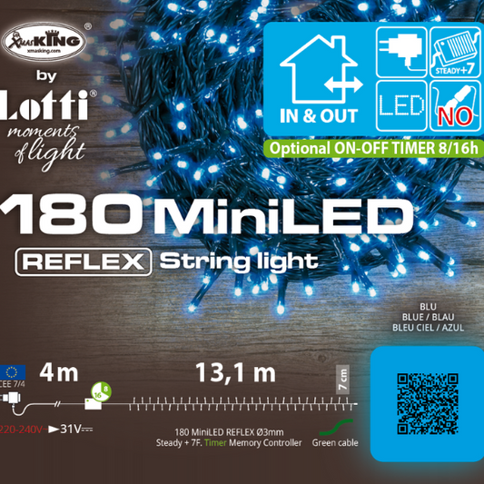Catena Luminosa 180 LED Blu 17,1 mt- Memory controller 7 giochi di luce + luce fissa con timer 32477