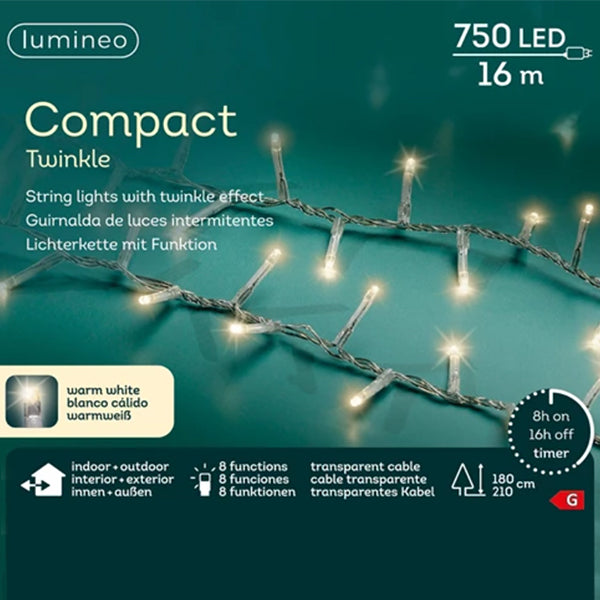Catena Luminosa 750 LED Bianco Caldo filo bianco - 16 Metri Compact 8 Giochi di Luce e Timer-495387