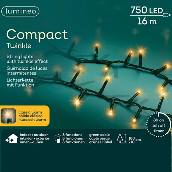 Catena Luminosa 750 LED Bianco Caldo Intenso 16 mt-8 GIOCHI MEMORY 495392