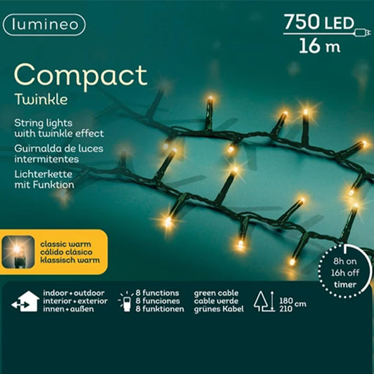 Catena Luminosa 750 LED Bianco Caldo Intenso 16 mt-8 GIOCHI MEMORY 495392