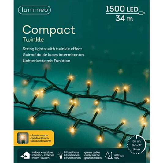 Catena Luminosa 1500 LED Bianco Caldo Intenso 34 mt- 8 Giochi di Luce e Timer 495394