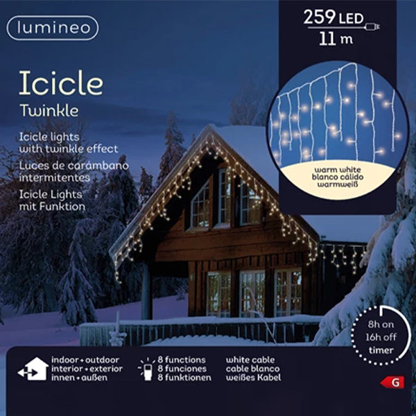 Tenda Luminosa 259 LED Bianco Caldo 11 mt- 8 Giochi di Luce e Timer- 494828
