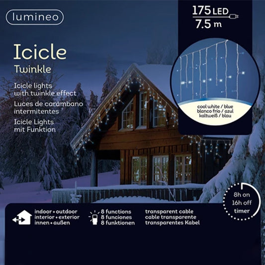 Tenda Luminosa 175 LED Blu Bianco 7,5 mt- 8 Funzioni Programmabili con Effetto Nevicate 494823