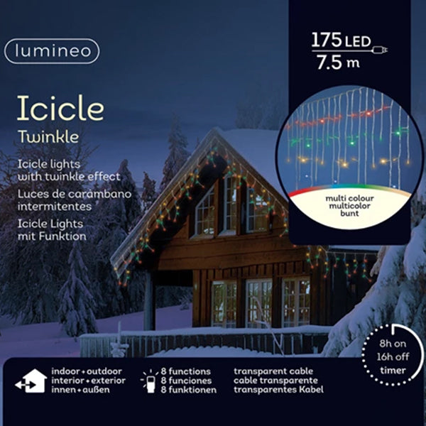 Tenda Luminosa 175 LED Multicolore 7,5 mt- 8 Funzioni Programmabili e Effetto Nevicate 494819