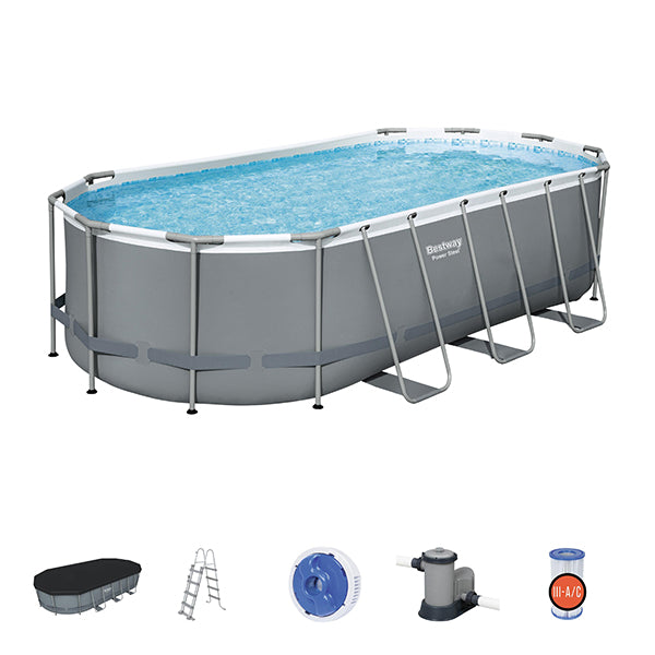 Piscina Ovale Power Steel 549x274x122 cm grigio scuro- 56710 Bestway