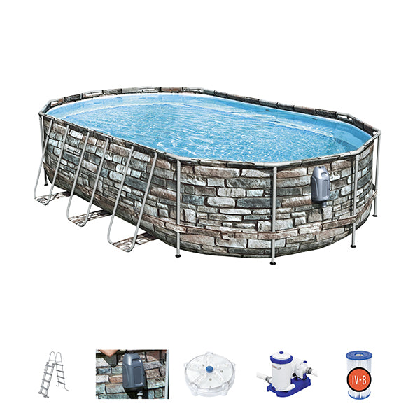 Piscina Ovale Comfort Jet 610x366x122 cm effetto pietra. 56719 Bestway