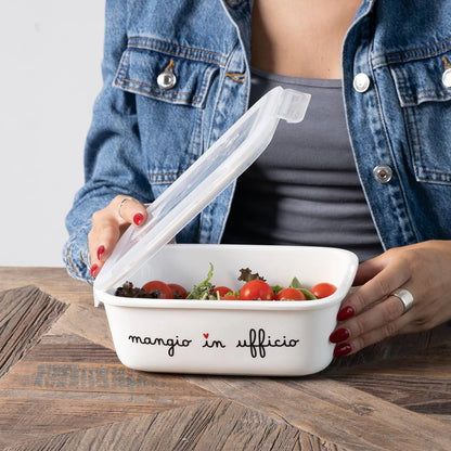 Contenitore Scritta: Mangio in ufficio  L - 19.5X14