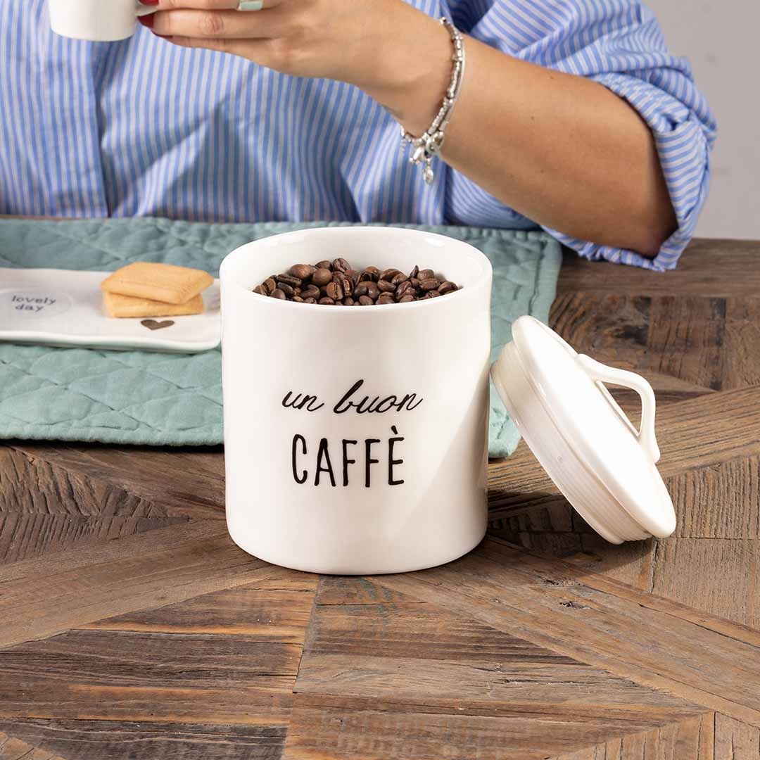 Barattolo in gres- Scritta:un buon caffè