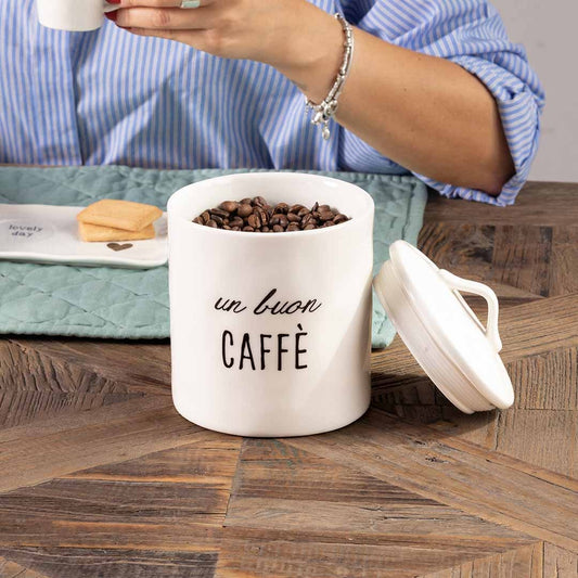 Barattolo in gres- Scritta:un buon caffè
