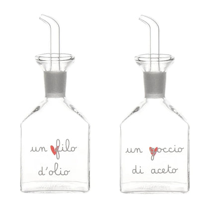 Set 2 Bottiglie - Scritta: Un filo d'olio - Un goccio di aceto