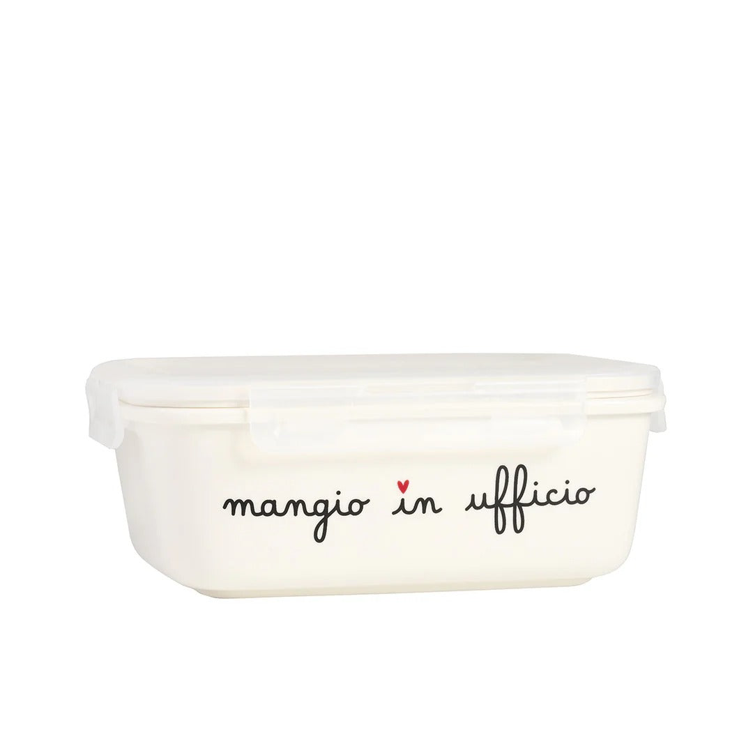 Contenitore Scritta: Mangio in ufficio  L - 19.5X14