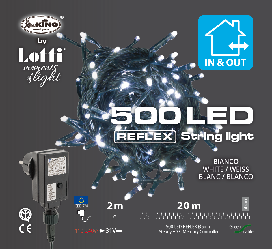 Luci di Natale 500 LED Bianco Freddo 20  mt