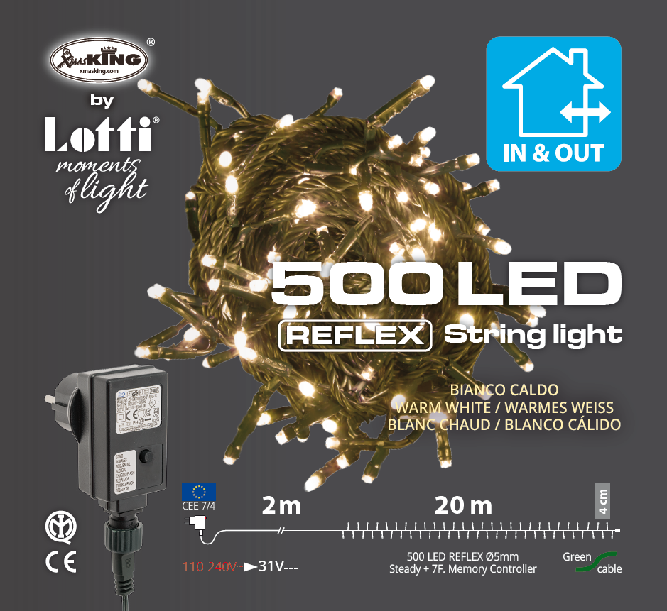 Luci di Natale 500 LED Bianco Caldo 20  mt