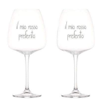Set 2 calici - Scritta: Il mio rosso preferito 77cl