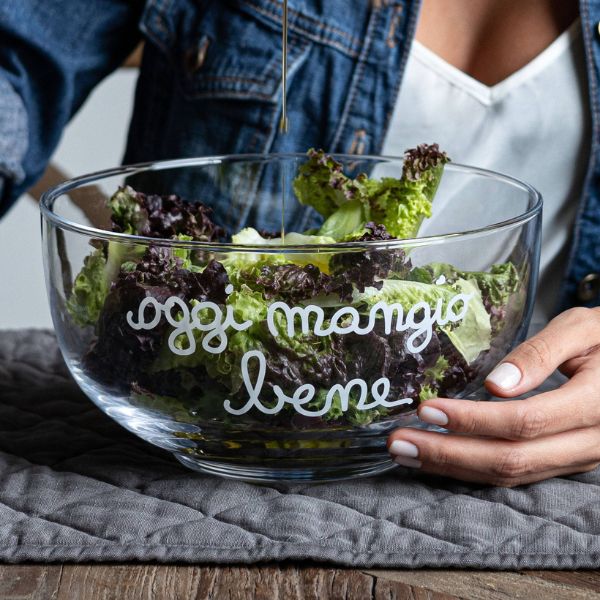 Insalatiera in vetro - Scritta: Oggi Mangio Bene