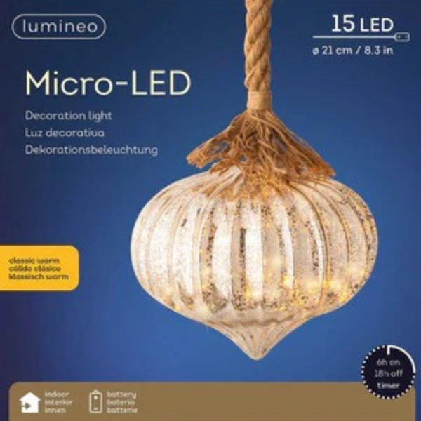 Sfera vetro illuminata con cordone 15 LED Ø 20 cm- 485706