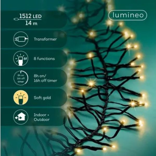 Luci di Natale 1512 LED Soft Gold 14 mt