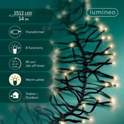 Luci di Natale 1512 LED bianco caldo 14 mt