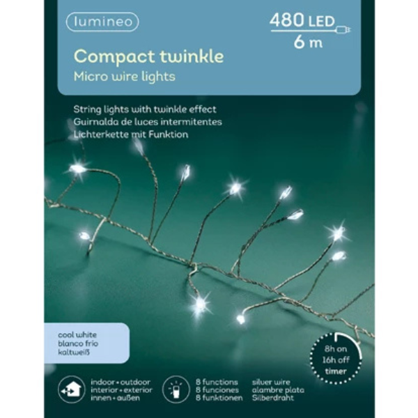 Catena twinkle 480 micro led 6 mt- Bianco freddo filo bianco- 496672