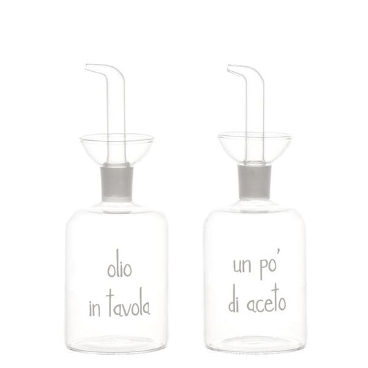 Set 2 Bottiglie - Scritta: Olio in tavola - Un pò di aceto 250 ml