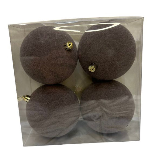 Palline di Natale Marrone Velluto 10 cm - 4 pz