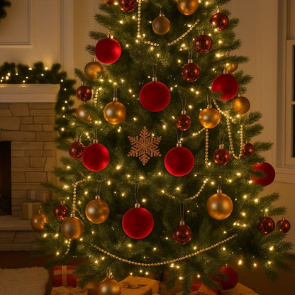 Palline di Natale Rosso Velluto 12 cm - 4 pz