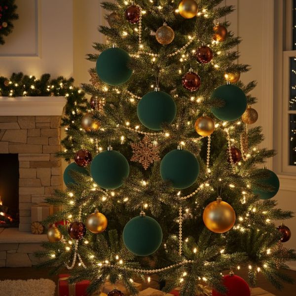 Palline di Natale Verdone Velluto 12 cm - 4 pz