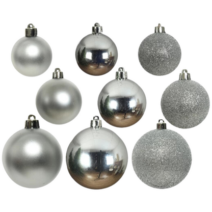 Palline di Natale Colore Argento- Set 26 Palline Glitter- Lucide- Opache- 020740