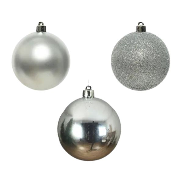 Palline di Natale Argento- 6 cm - 10 pz - Glitter, Lucide & Opache