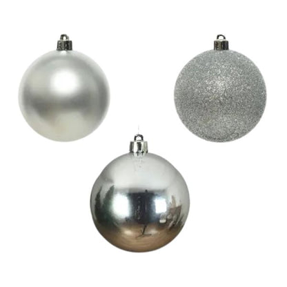 Palline di Natale Argento- 6 cm - 10 pz - Glitter, Lucide & Opache