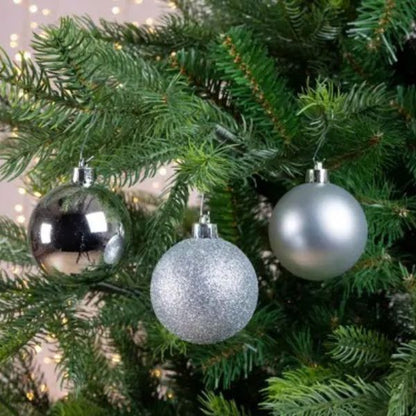 Palline di Natale Argento- 6 cm - 10 pz - Glitter, Lucide & Opache