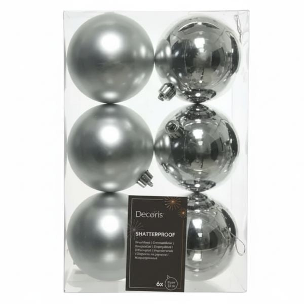 Palline di Natale Argento - 8 cm - 6 pz - Lucide & Opache