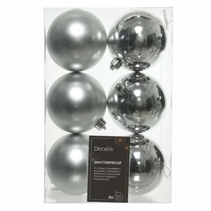 Palline di Natale Argento - 8 cm - 6 pz - Lucide & Opache