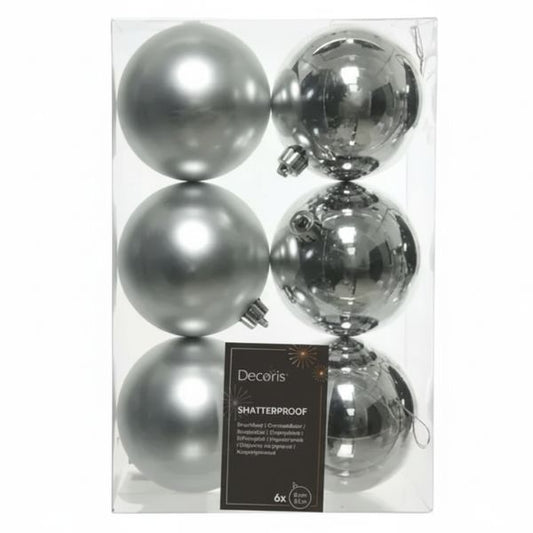 Palline di Natale Argento - 8 cm - 6 pz - Lucide & Opache