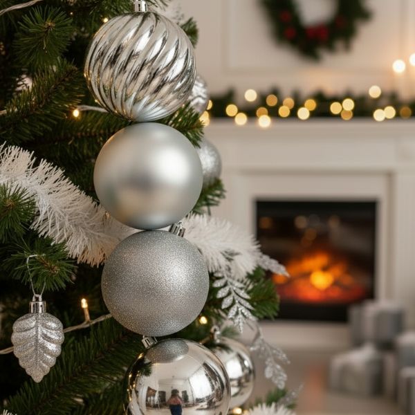 Palline di Natale Argento - 10 cm - 4 pz - Lucide, Opache, fanstasia