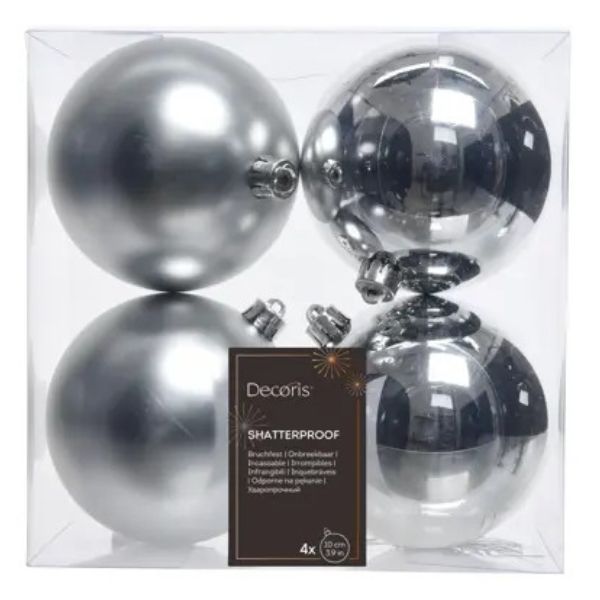 Palline di Natale Bianco Argento - 10 cm - 4 pz