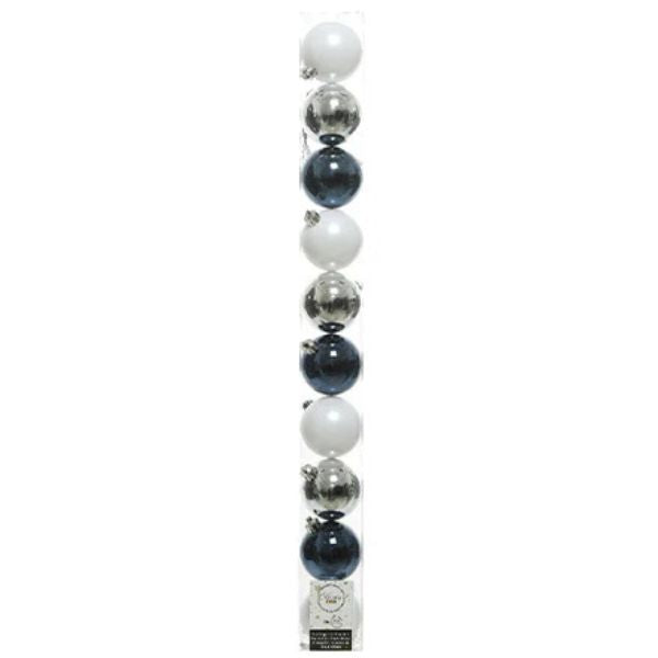 Palline di Natale Assortito- 6 cm - 10 pz - Blu, Argento, Bianco