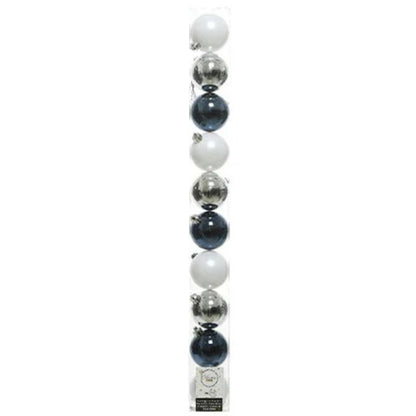 Palline di Natale Assortito- 6 cm - 10 pz - Blu, Argento, Bianco