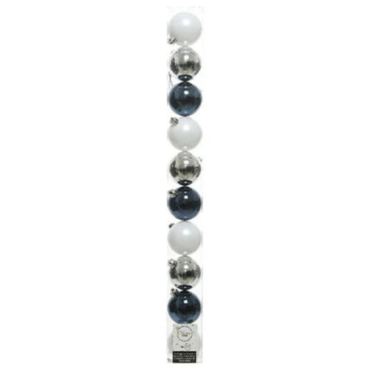 Palline di Natale Assortito- 6 cm - 10 pz - Blu, Argento, Bianco