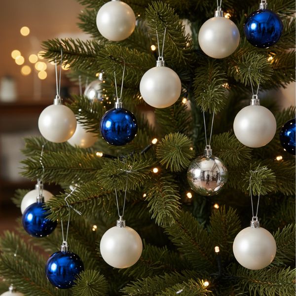 Palline di Natale Assortito- 6 cm - 10 pz - Blu, Argento, Bianco