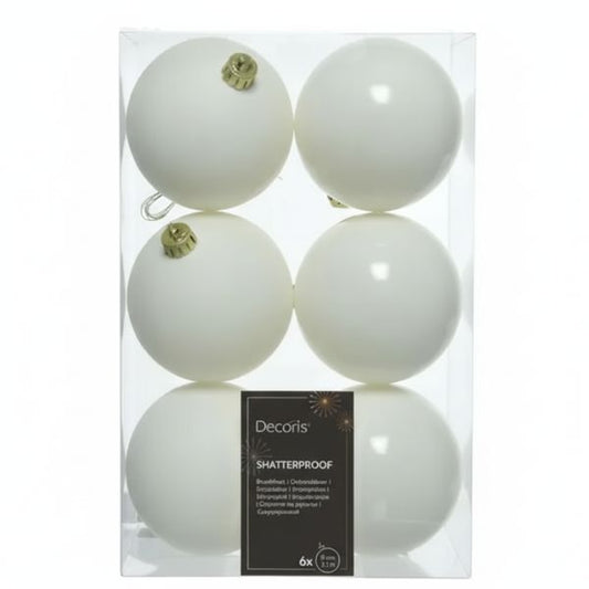 Palline di Natale Bianco Lana - 8 cm - 6 pz - Lucide & Opache