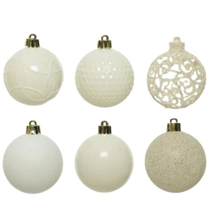 Palline di Natale Colore Bianco Lana - Set 37 pezzi - 6 cm - Glitter, Lucide & Opache