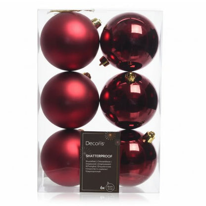 Palline di Natale Rosso Bordeaux - 8 cm - 6 pz - Lucide & Opache