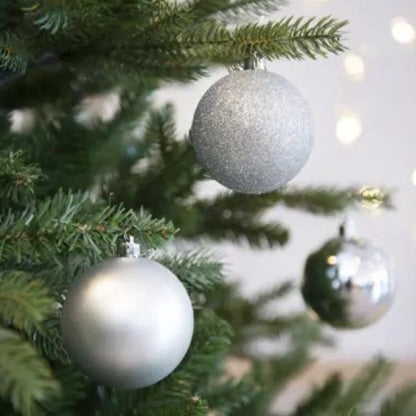 Palline di Natale Colore Argento - Set 34  pezzi - 8 cm - Glitter, Lucide & Opache