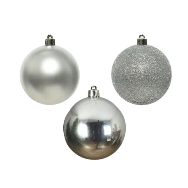 Palline di Natale Colore Argento - Set 34  pezzi - 8 cm - Glitter, Lucide & Opache
