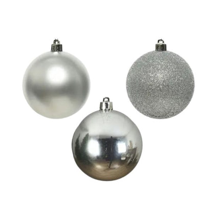 Palline di Natale Colore Argento - Set 34  pezzi - 8 cm - Glitter, Lucide & Opache