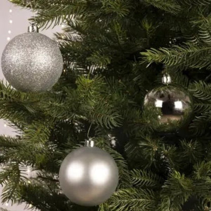 Palline di Natale Colore Argento - Set 34  pezzi - 8 cm - Glitter, Lucide & Opache