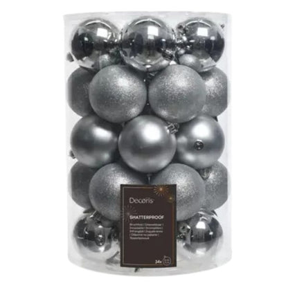 Palline di Natale Colore Argento - Set 34  pezzi - 8 cm - Glitter, Lucide & Opache
