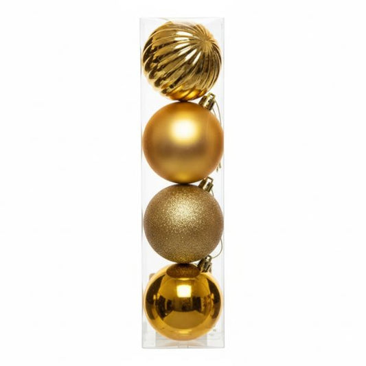 Palline di Natale Oro - 10 cm - 4 pz - Lucide, Opache, fanstasia