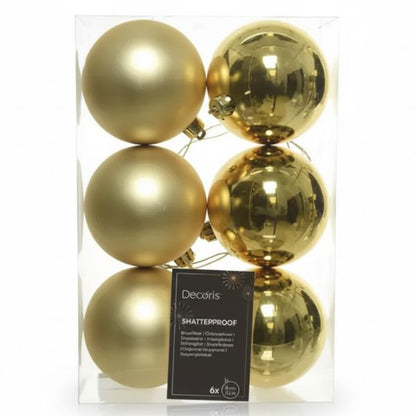 Palline di Natale Oro- 8 cm - 6 pz - Lucide & Opache